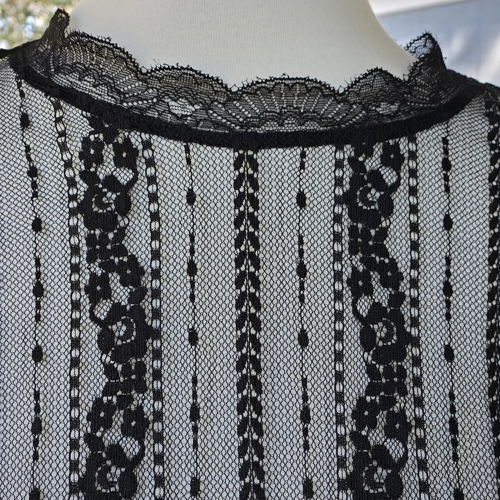 H&M Divided Sheer Black Lace LS Top Scalloped Hem Blouse Size 2 Goth Layering